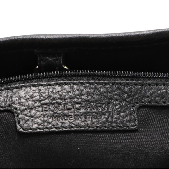 BVLGARI Black Leather Sotirio Logo Tote - Picture 7 of 10